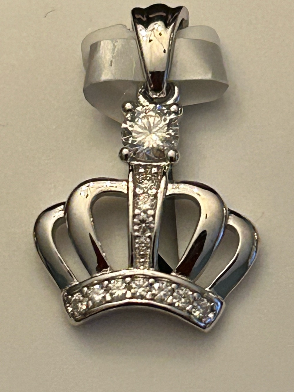 0.70CTW Moissanite Crown Pendant set in Shiny Solid 925 Sterling Silver